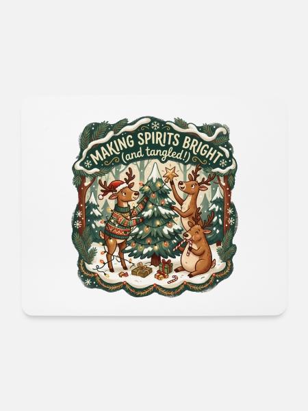 Lustiges Weihnachtsmuster – Stimmungsgeister Bright Ren - Mousepad (Querformat) - Weiß