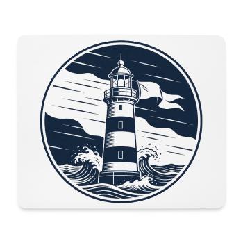 Leuchtturm Kreisbadge mit Wellen - Mousepad (Querformat) - Weiß - Vorne