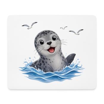 Fröhliche Robbe im Spritzwasser - Mousepad (Querformat) - Weiß - Vorne