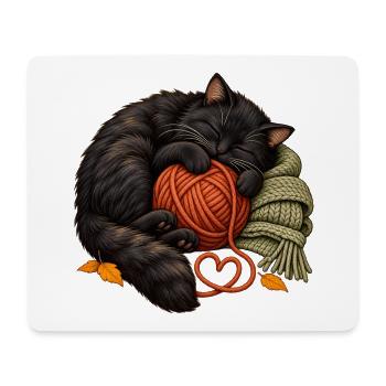 Schlafende schwarze Katze mit Garn – gemütliches Stricken - Mousepad (Querformat) - Weiß - Vorne