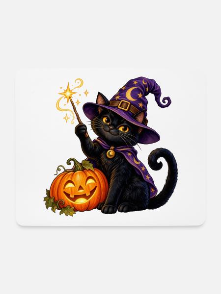 Halloween-Zaubererkatze - Mousepad (Querformat) - Weiß