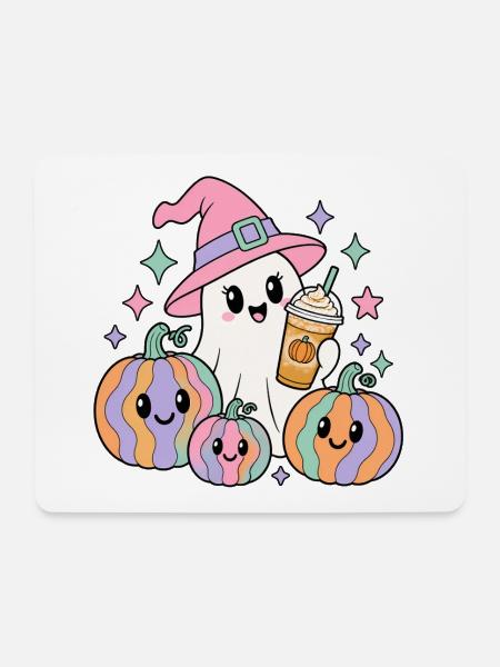 Kawaii Kürbisgeist Latte Halloween - Mousepad (Querformat) - Weiß