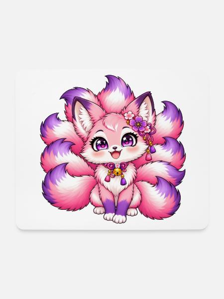 Neunschwänziger Fuchs Kawaii Pink - Mousepad (Querformat) - Weiß