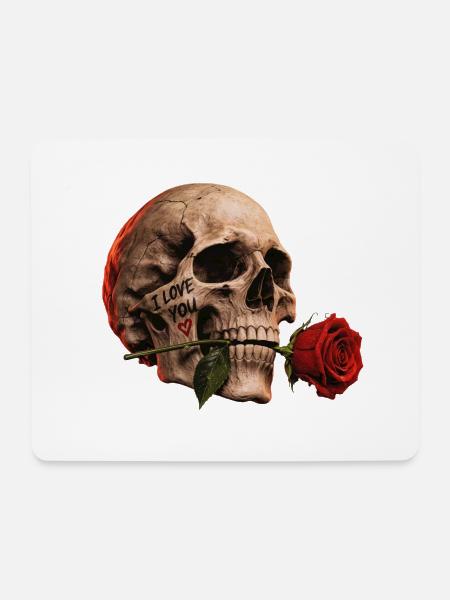 Totenkopf-und-Rosen-Liebe - Mousepad (Querformat) - Weiß