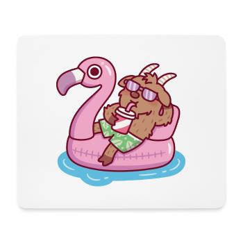Ziege entspannt sich im Flamingo-Pool-Floatsommer - Mousepad (Querformat) - Weiß - Vorne