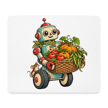 Ernteroboter mit Obstkorb - Mousepad (Querformat) - Weiß - Vorne
