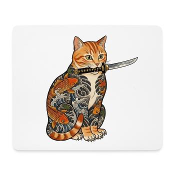 Tattoo Katze mit Messer - Mousepad (Querformat) - Weiß - Vorne