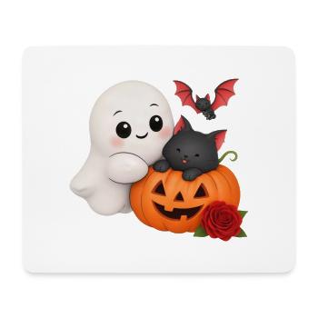 Verspielter Geisterkatzen-Kürbis - Mousepad (Querformat) - Weiß - Vorne