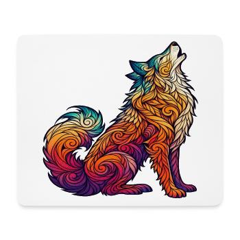 Bunter Wolf Tribal Muster - Mousepad (Querformat) - Weiß - Vorne