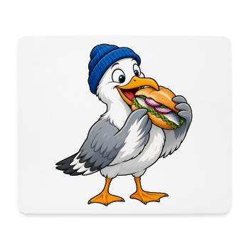 Möwe mit Beanie & Fischbrötchen – Küste - Mousepad (Querformat) - Weiß - Vorne