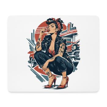 Rockabilly Pin-Up Girl: Rebellin mit Kirsche - Mousepad (Querformat) - Weiß - Vorne