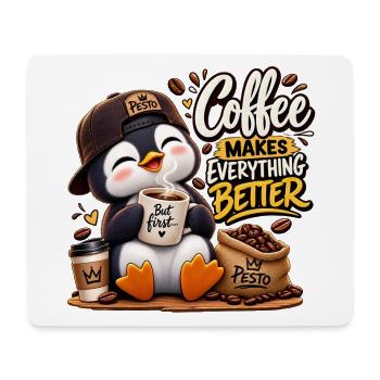 Design Süßer Pinguin Coffee Lover Kaffee macht all - Mousepad (Querformat) - Weiß - Vorne