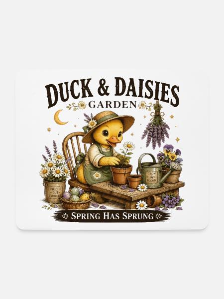 Duck & Daisies Frühlingsgarten - Mousepad (Querformat) - Weiß
