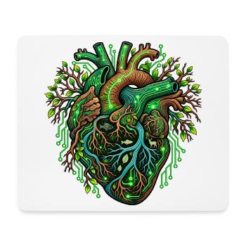 Umweltschutz – Grünes Herz zwischen Natur und Tech - Mousepad (Querformat) - Weiß - Vorne
