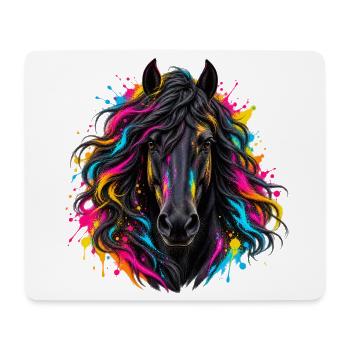 Pferd – Farbenfrohes Neon Kunstporträt - Mousepad (Querformat) - Weiß - Vorne