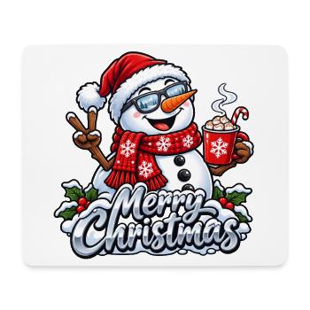 Lustiger Schneemann mit Sonnenbrille Frohe Weihnachten - Mousepad (Querformat) - Weiß - Vorne