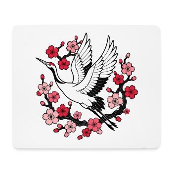 Kranich Kirschblüten Japan Natur Vektor Shirt - Mousepad (Querformat) - Weiß - Vorne