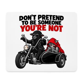 Schwarzes Schaf auf einem Motorrad und Wolf - Mousepad (Querformat) - Weiß - Vorne