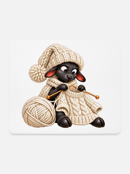 Schwarzes Schaf strickt einen Wollpullover - Mousepad (Querformat) - Weiß