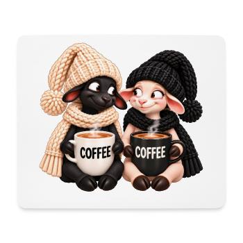Schwarz-Weiß Schaf mit Kaffee - Mousepad (Querformat) - Weiß - Vorne