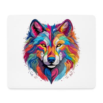 Bunter Wolf – farbiges Tiermotiv - Mousepad (Querformat) - Weiß - Vorne