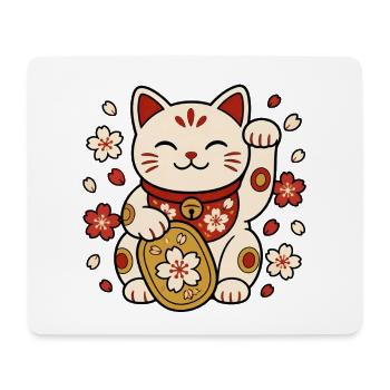 Winkekatze Maneki Neko Sakura Japan Vektor Shirt - Mousepad (Querformat) - Weiß - Vorne