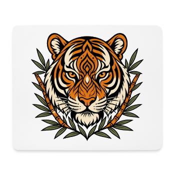 Tiger Kopf Bambus Muster Asien Raubkatze Shirt - Mousepad (Querformat) - Weiß - Vorne