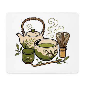 Japanisches Tee Set Matcha Besen Zen Vektor Shirt - Mousepad (Querformat) - Weiß - Vorne