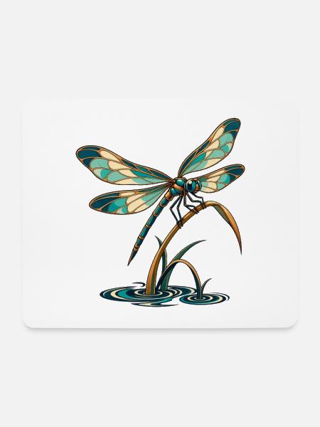 Libelle über stillem Wasser - Mousepad (Querformat) - Weiß