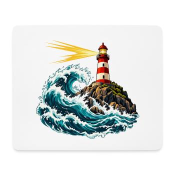 Leuchtturm über einer schwingenden Welle - Mousepad (Querformat) - Weiß - Vorne