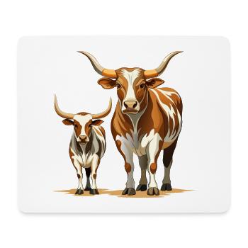 Longhorn-Kuh-und-Kalb-Paar - Mousepad (Querformat) - Weiß - Vorne