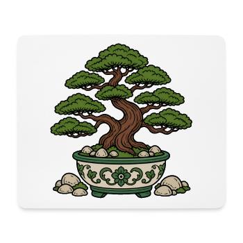 Bonsai Baum Schale Steine Zen Natur Vektor Shirt - Mousepad (Querformat) - Weiß - Vorne