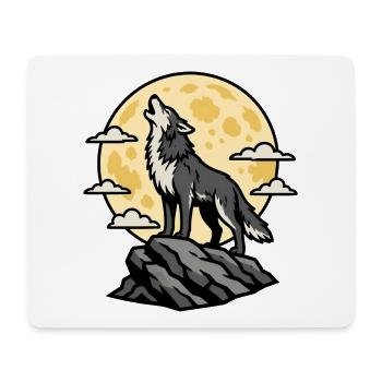 Heulender Wolf Vollmond Nacht Wildnis Vektor Shirt - Mousepad (Querformat) - Weiß - Vorne