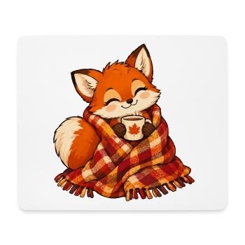 Fuchs mit Herbstschal und Kaffee - Mousepad (Querformat) - Weiß - Vorne