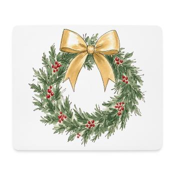 Eleganter goldener Weihnachtskranz mit Schleife - Mousepad (Querformat) - Weiß - Vorne