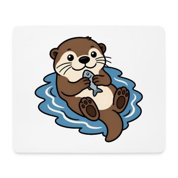 Otter Fisch Wasser Niedlich Tier Vektor Shirt - Mousepad (Querformat) - Weiß - Vorne