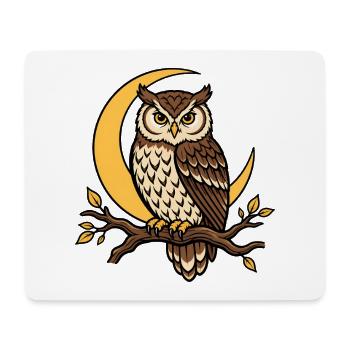Eule Ast Sichelmond Nacht Wald Natur Vektor Shirt - Mousepad (Querformat) - Weiß - Vorne