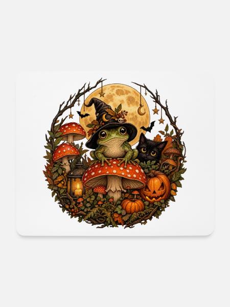 Magischer Hexenfrosch im Herbst - Mousepad (Querformat) - Weiß