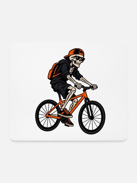 Lustiges Fahrrad Skelett – Halloween Biker - Mousepad (Querformat) - Weiß