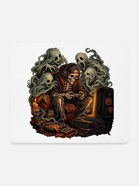 Gruseliger Gamer Skelett Halloween - Mousepad (Querformat) - Weiß