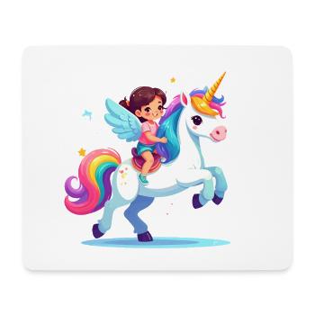 Kawaii Mädchen auf Einhorn Reiten Süßes T-Shirt - Mousepad (Querformat) - Weiß - Vorne
