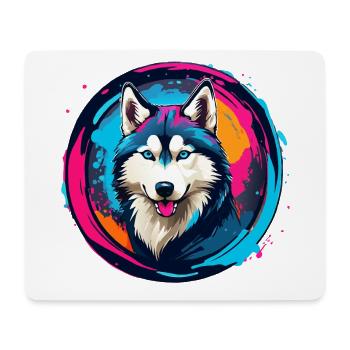 Sibirischer Husky Huskyportrait im Farbkreis - Mousepad (Querformat) - Weiß - Vorne