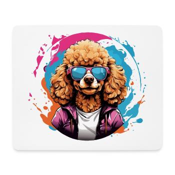 Caniche cool en lunettes de soleil dans une roue chromatique colorée - Tapis de souris (format paysage) - blanc - Devant