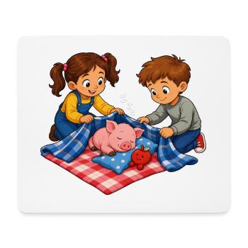 Pig nap with children cuddle motif - Mouse Pad (horizontal) - white - Front