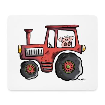 Schwein fährt Traktor - Mousepad (Querformat) - Weiß - Vorne