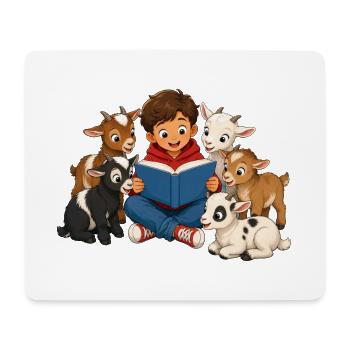 Junge liest kleinen Ziegen eine Geschichte vor - Mousepad (Querformat) - Weiß - Vorne