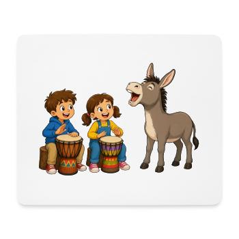 Kinder Trommeln mit Esel Fröhliches Musikmotiv - Mousepad (Querformat) - Weiß - Vorne