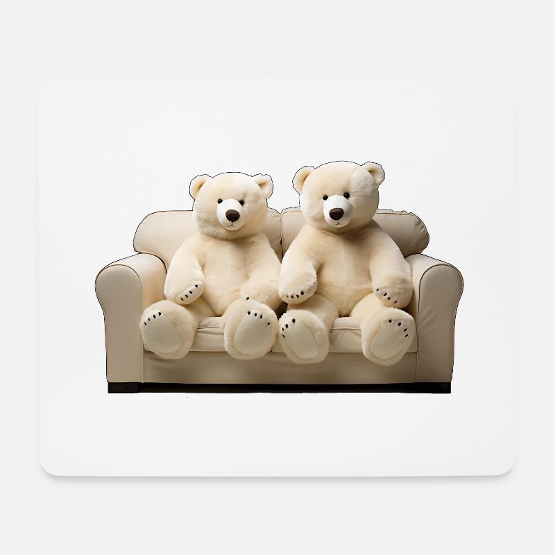 Zwei glückliche Eis-Teddybären auf dem Sofa - Mousepad (Querformat) - Weiß