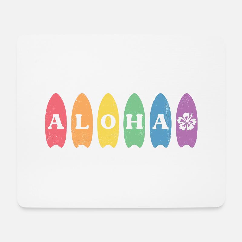 Rainbow Aloha Surfbrett Hawaii Sommer - Mousepad (Querformat) - Weiß