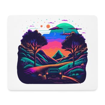 Car in Neon Landscape - Mouse Pad (horizontal) - white - Front